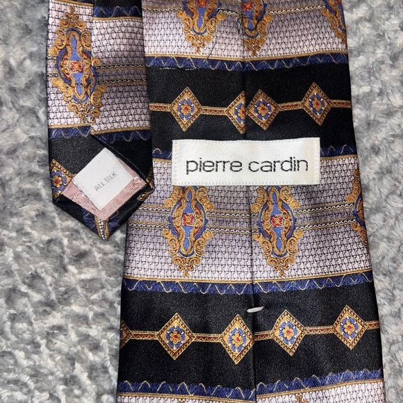 100% silk Pierre Cardin Men's patterned black gold Tie - Picture 2 of 3